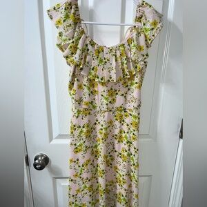 BCBG MIDI Floral Ruffle Dress